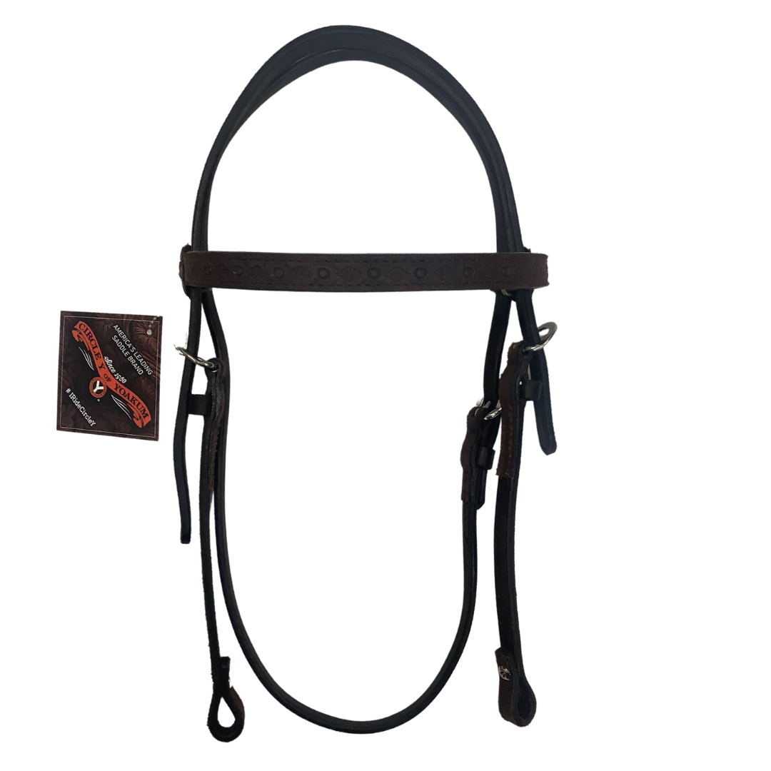 CIRCLE Y CUSTOM HEADSTALL BROWBAND CHOCOLATE ROUGHOUT-IRON SILVER SPUR BRIDLE LOOPS CY1541/SP10-NOCD-D-CD