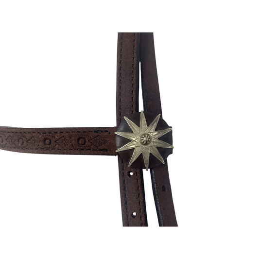 CIRCLE Y CUSTOM HEADSTALL BROWBAND CHOCOLATE ROUGHOUT-IRON SILVER SPUR BRIDLE LOOPS CY1541/SP10-NOCD-D-CD