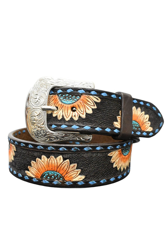 Sunflower Painted Leather Belt